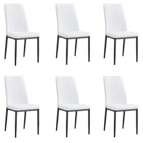 Modern Dining Chairs Set of 6, Side Dining Room/Kitchen Chairs, Faux Leather Upholstered Seat and Metal Legs Side Chairs, White