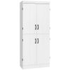 70" Kitchen Pantry, Tall Freestanding Storage Cabinet, 6-tier Shelving with 2 Adjustable Shelves and 4 Doors for Dining Room, White