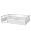 Full Floor Bed Frame with Fence, Wood Kids Floor Beds Frame for Bedroom Playroom,White(Expect arrive date Jul. 10th)