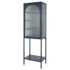 Stylish Tempered Glass High Cabinet with Arched Door Adjustable Shelves and Feet Anti-Tip Dust-free Fluted Glass Kitchen Credenza Blue