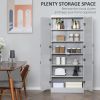 70" Kitchen Pantry, Tall Freestanding Storage Cabinet, 6-tier Shelving with 2 Adjustable Shelves and 4 Doors for Dining Room, Gray