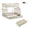 Twin Over Full Bunk Bed with Storage Drawers, Wooden Bunk Bed with Ladder and Safety Guard Rails –Cream