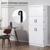 70" Kitchen Pantry, Tall Freestanding Storage Cabinet, 6-tier Shelving with 2 Adjustable Shelves and 4 Doors for Dining Room, White