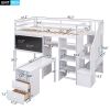 Twin Size Loft Bed with Pullable Desk and Storage Shelves; Staircase and Blackboard